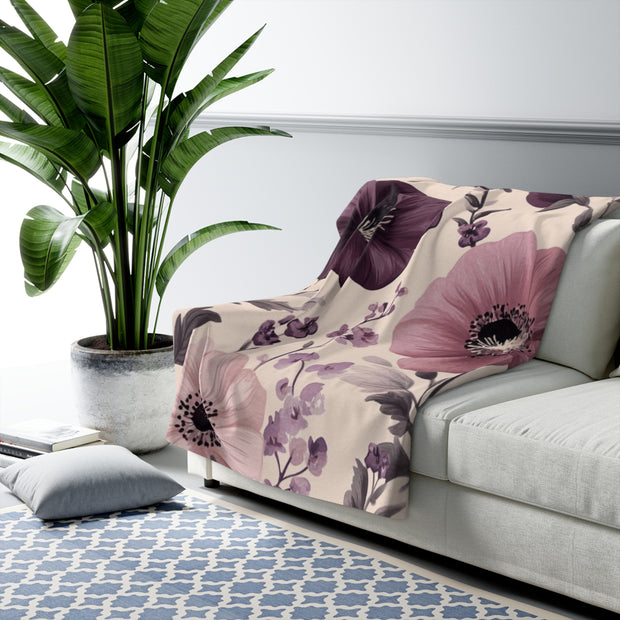 Floral Sherpa Fleece Blanket - Cozy Throw for Home Decor, Gift for Her, Wedding Blanket, Soft Sofa Cover, Nature Vibes