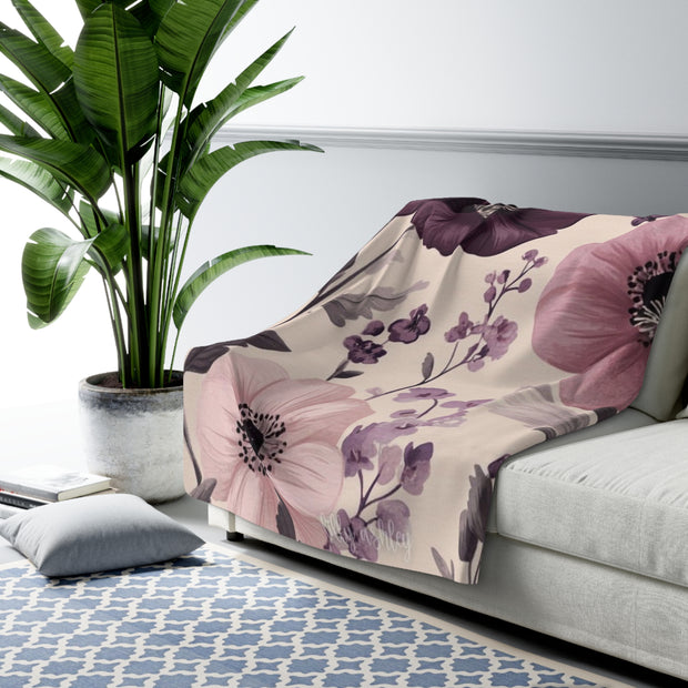 Floral Sherpa Fleece Blanket - Cozy Throw for Home Decor, Gift for Her, Wedding Blanket, Soft Sofa Cover, Nature Vibes
