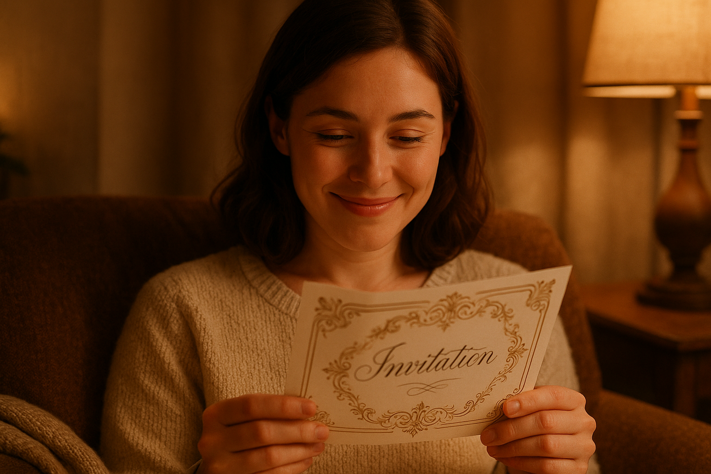 a person reading invitation card